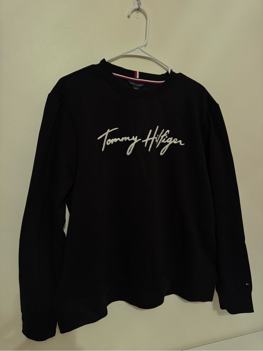 Tommy Hilfiger Black Crewneck Sweater with White Script Logo
